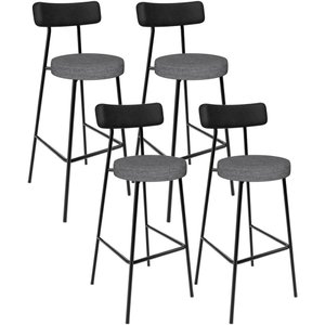 Kit 04 Banquetas Alta Cozinha Sala Jantar Milão L02 Couríssimo Preto Linho Cinza Escuro - Lyam