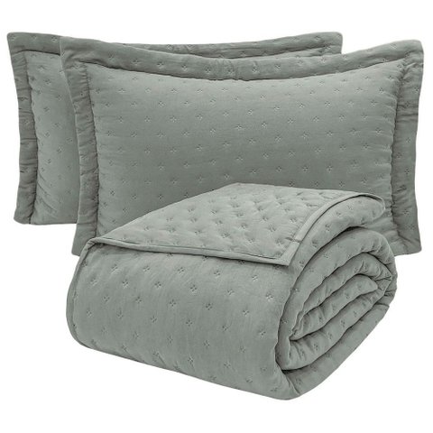 Cobre Leito Percal Toque de Pluma Luar Queen 3 Pçs Chumbo