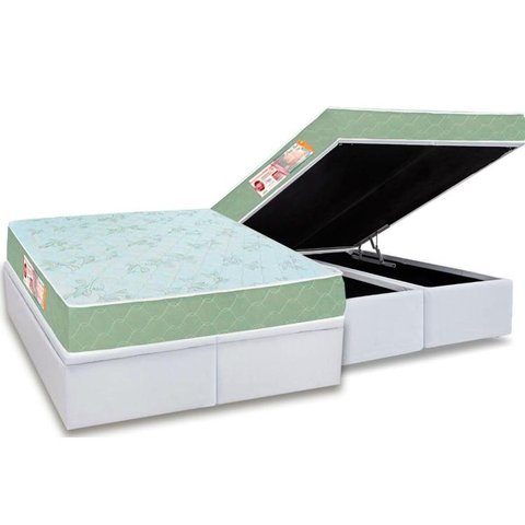 Cama Box Baú King: Colchão Espuma Castor D33 Sleep Max Duplo + Base CRC Courano White(193x203)