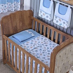 Enxoval de Bebe Kit de Berço Americano Cortina Algodão Menino Menina 7 Peças:urso Azul - 2