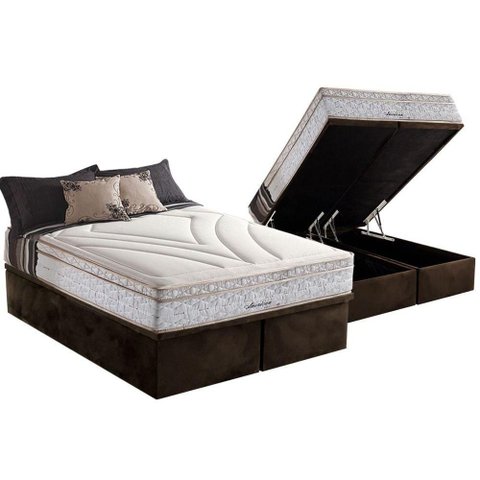 Cama Box Baú Queen: Colchão Molas Masterpocket Ensacadas Herval Maxspring American + Base Crc