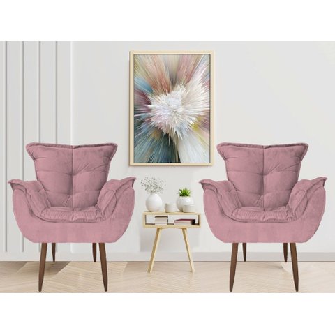 Kit 2 Poltronas Opala Decorativa Amamentação Sala Quarto Escritorio Rosa