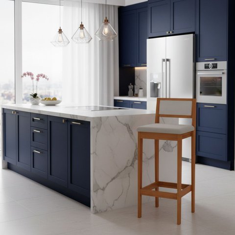 Kit 6 Banquetas Estofada em Linho Encosto Palhinha Bruna:mel com Linho Prata