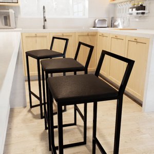 Jogo 2 Banqueta Alta Balcão Bistrô Preta Confort Ind Assento Estofado Don Castro Decor
