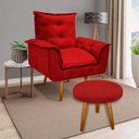 Ver imagem 2 de Kit Poltrona Opala Talita Cadeira Decorativa + Puff Redondo Pés Palito Mercado Dos Móveis:vermelho