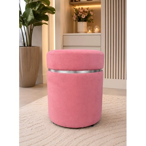 Puff Superior com Cinta Prata Rosa Antigo Veludo - Let Móveis