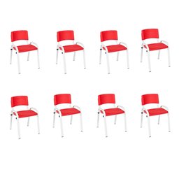 Kit 8 Cadeira Iso Infantil Creche, Escola Base Branco Vermelho - 2