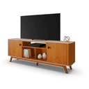 Ver imagem 1 de Rack Oslo com Portas de Bater, Pés de Madeira e Design C/cantos Arredondados:cinamomo/off