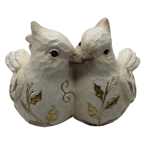 Resina Natal Pássaro Branco e Dourado 11x17cm