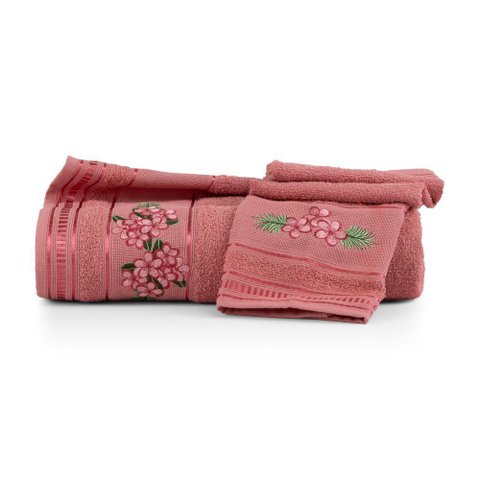 Jogo de Toalha de Banho 2 Peças Premium Bordado Rosa