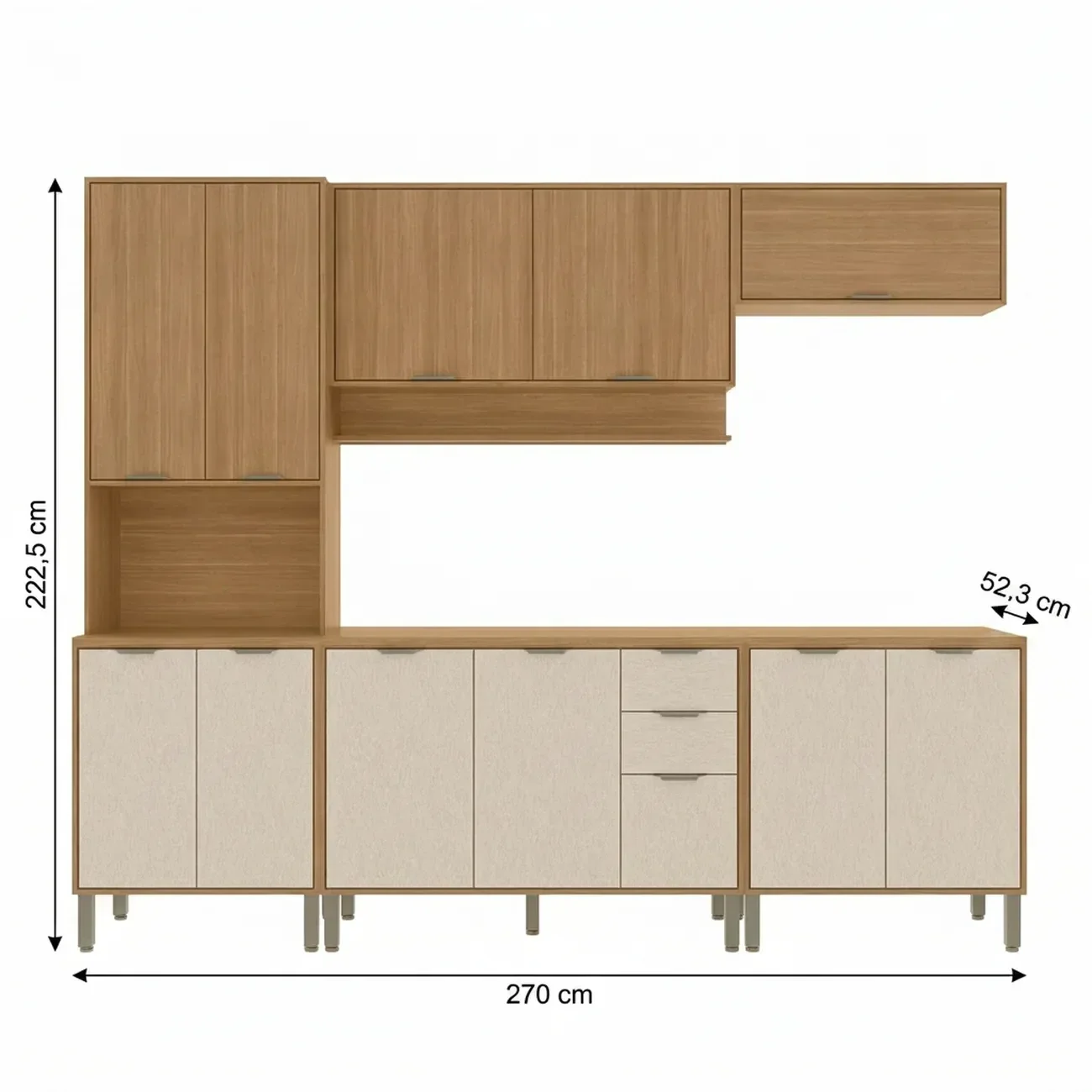 Ver imagem 3 de Cozinha Compacta Modulada 5 Peças 270cm 12 Portas e 2 Gavetas Colors Marrom Freijó/Nazca