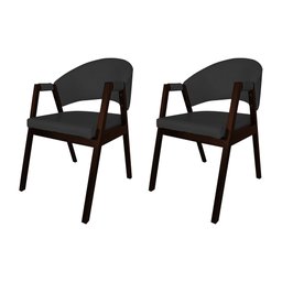 Kit 2 Cadeiras de Jantar Madeira Maciça Castanho Premium Helen Facto Preto - 1