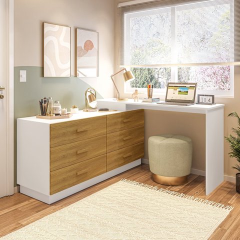 Cômoda com Escrivaninha em L com 6 Gavetas Leonie Yescasa
