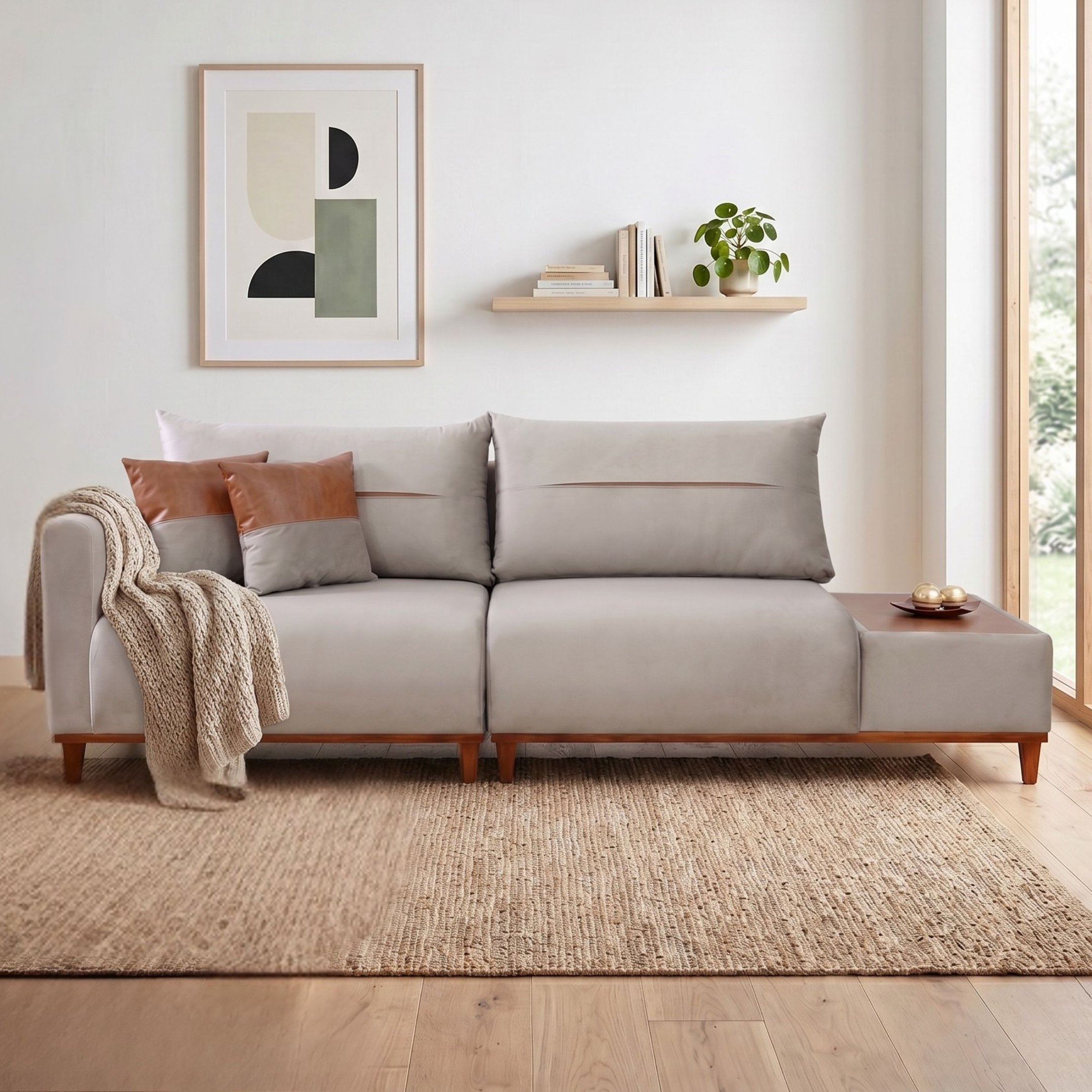 Sofá Living 3 Lugares Veludo Trento com Mesa de Apoio | MadeiraMadeira