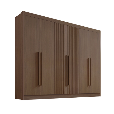 Guarda Roupa Casal Athos Ripado 6 Portas Mdf Castanho