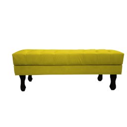 Recamier Luis Xv Capitonê Retrô 100cm Couro Amarelo Pés Madeira Mz Decor - 3