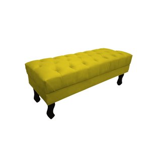 Recamier Luis Xv Capitonê Retrô 100cm Couro Amarelo Pés Madeira Mz Decor