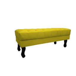 Recamier Luis Xv Capitonê Retrô 100cm Couro Amarelo Pés Madeira Mz Decor - 2