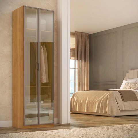 Guarda Roupa Modular 2 Portas Reflecta com Gavetas 70cm Altezza Belmax:Freijó