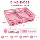 Ver mais imagens de Kit 3 Organizadores Rosa Cestos Plasticos para Gaveta Armario Prateleira Cozinha Banheiro Multiuso
