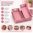 Ver imagem 3 de Kit 3 Organizadores Rosa Cestos Plasticos para Gaveta Armario Prateleira Cozinha Banheiro Multiuso
