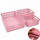 Ver imagem 1 de Kit 3 Organizadores Rosa Cestos Plasticos para Gaveta Armario Prateleira Cozinha Banheiro Multiuso