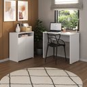 Ver imagem 1 de Conjunto 2 Peças com Escrivaninha Minimalista e Compacta Mary e Balcão Multiuso 2 Portas com Nicho Cool Branco Artany