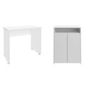 Ver imagem 2 de Conjunto 2 Peças com Escrivaninha Minimalista e Compacta Mary e Balcão Multiuso 2 Portas com Nicho Cool Branco Artany
