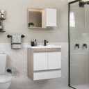 Ver imagem 1 de Kit Gabinete Banheiro Fox 60cm Madeirado/branco (gabinete + Cuba + Espelheira)