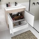 Ver imagem 4 de Kit Gabinete Banheiro Fox 60cm Madeirado/branco (gabinete + Cuba + Espelheira)