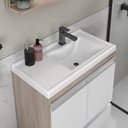 Ver imagem 2 de Kit Gabinete Banheiro Fox 60cm Madeirado/branco (gabinete + Cuba + Espelheira)