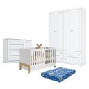 Ver imagem 1 de Quarto de Bebê Americano 4 Portas com Berço Americano Mini Cama Fantasia Branco Acetinado – Qmovi -