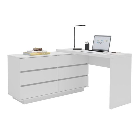 Escrivaninha em L ou Reta Oring 6 Gavetas 230cm CabeCasa MadeiraOriginals Branco