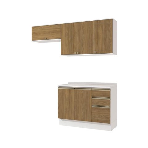 Armário de Cozinha Compacta 3 Gavetas 100% Mdf 200cm Branco/nogueira Celeste Kappesberg