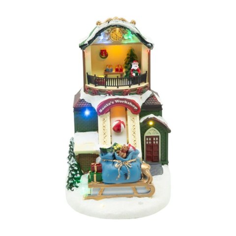Cenário de Vila de Natal com Movimento e Música "santa Workshop" | Decoração de Led 23cm - Formosinh