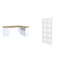 Ver imagem 2 de Conjunto 2 Peças com Escrivaninha em L com Nichos e 3 Gavetas e Estante Clean com 10 Olmo Branco