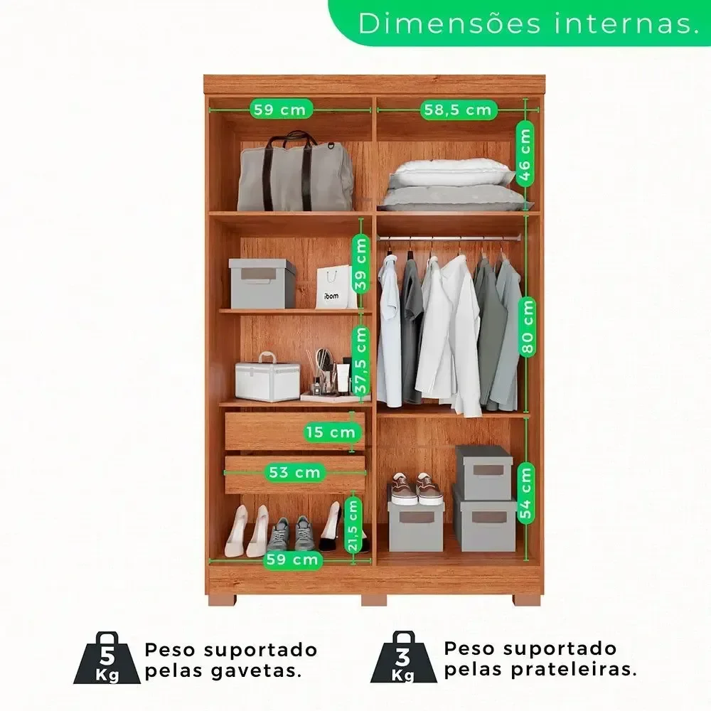 Ver imagem 4 de Guarda-roupa Solteiro Recife com Pé 4 Portas 2 Gavetas Cinamomo