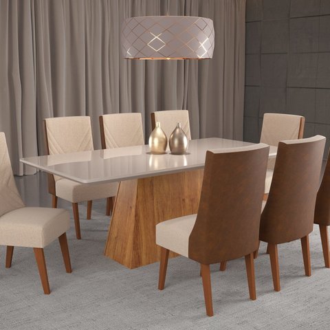 Mesa de Jantar Retangular 200x90 Haven com 8 Cadeiras em Madeira Maciça Topazio