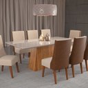 Ver imagem 1 de Mesa de Jantar Retangular 200x90 Haven com 8 Cadeiras em Madeira Maciça Topazio Bege/Mel/Off Whiti/D