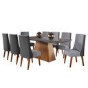 Ver imagem 2 de Mesa de Jantar Retangular 200x90 Haven com 8 Cadeiras em Madeira Maciça Topazio Cinza/Mel/Grafite/Linho. Inox/Chumbo