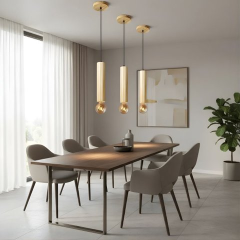 Luminária Pendente Cilindro Tubo de Madeira Maciça 1 Metro E27 Lustre Cor Natural Moderno Ideal