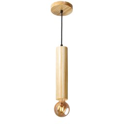 Luminária Pendente Cilindro Tubo de Madeira Maciça 1 Metro E27 Lustre Cor Natural Moderno Ideal para - 1