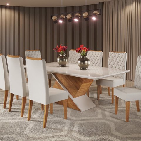 Mesa de Jantar Retangular 200x90 Noble com 8 Cadeiras Iza