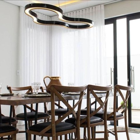Lustre Pendente Anel Led 2700k 80cm Madeira e Acrílico
