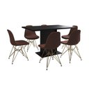 Ver imagem 7 de Mesa Jantar Londres Retangular Preta 137x90cm 6 Cadeiras Estofadas Caramelo Base Dourado