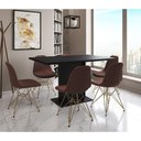 Ver imagem 2 de Mesa Jantar Londres Retangular Preta 137x90cm 6 Cadeiras Estofadas Caramelo Base Dourado