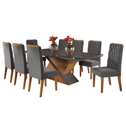 Mesa de Jantar Retangular 200x90 Noble com 8 Cadeiras Iza