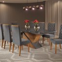 Ver imagem 1 de Mesa de Jantar Retangular 200x90 Noble com 8 Cadeiras Iza Cinza/Mel/Grafite