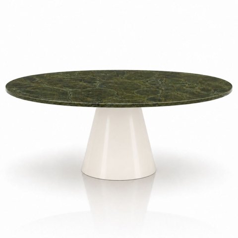 Mesa de Jantar Cone Oval 180x100 cm Tampo Mármore Vitória Régia Base Laca Off White