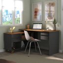 Ver imagem 1 de Escrivaninha Mesa Escritório em L Retrô Gold com 4 Gavetas